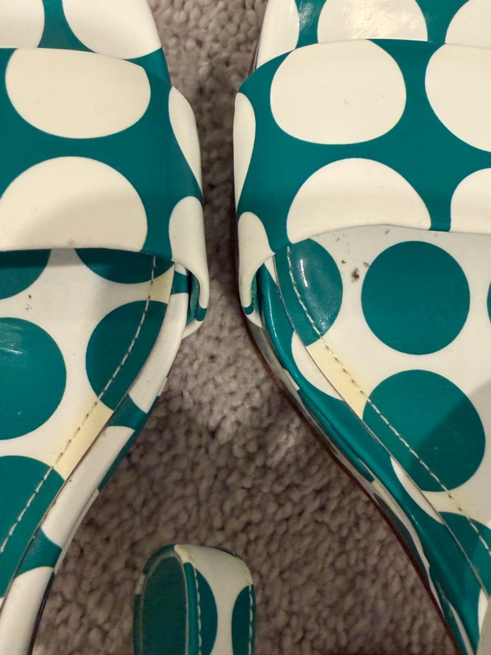 Larroude Teal and White Polka Dot Platform Sandals - Picture 4 of 4